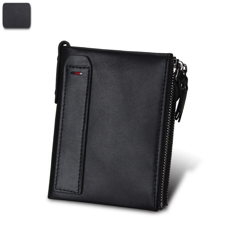 Wholesale Crazy Horse Cowhide Leather Wallet Double Zipper Coin Purse